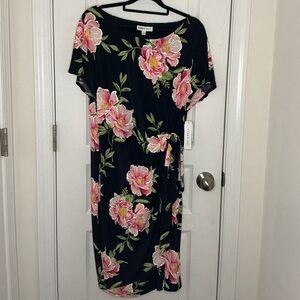 Robbie Bee Black Dress with Pink Floral Design Size XL